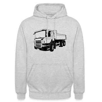 Kipplaster - LKW - Truck - Laster - Unisex Hoodie - Hellgrau meliert - Vorne - Alina (178cm) & Michal (187cm)