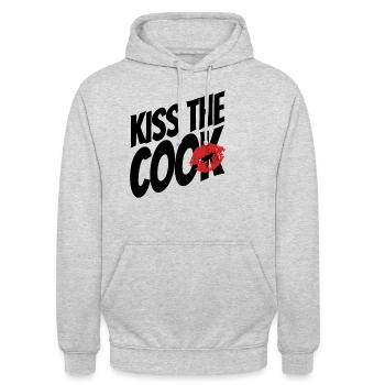 Kiss the cook - cock - Wortspiel - Spruch - Unisex Hoodie - Hellgrau meliert - Vorne - Alina (178cm) & Michal (187cm)