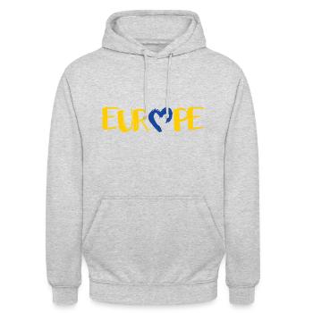 L’EUROPE avec un cœur, l’amour de l’Europe - Sweat-shirt à capuche unisexe - gris clair chiné - Devant - Alina (178cm) & Michal (187cm)