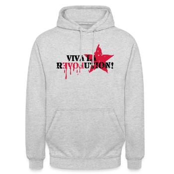 Viva la REVOLUTION, LOVE, Star, Anarchy, Punk - Sweat-shirt à capuche unisexe - gris clair chiné - Devant - Alina (178cm) & Michal (187cm)