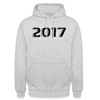 Millésime 2017 Naissance Anniversaire Rétro 2017 - Sweat-shirt à capuche unisexe - gris clair chiné - Devant - Alina (178cm) & Michal (187cm)
