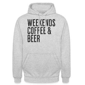 Kaffee- und Bierwochenenden Comedy-Wochenende - Unisex Hoodie - Hellgrau meliert - Vorne - Alina (178cm) & Michal (187cm)