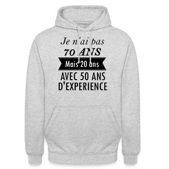 Cadeau anniversaire 70 ans - Sweat-shirt à capuche unisexe - gris clair chiné - Devant - Alina (178cm) & Michal (187cm)