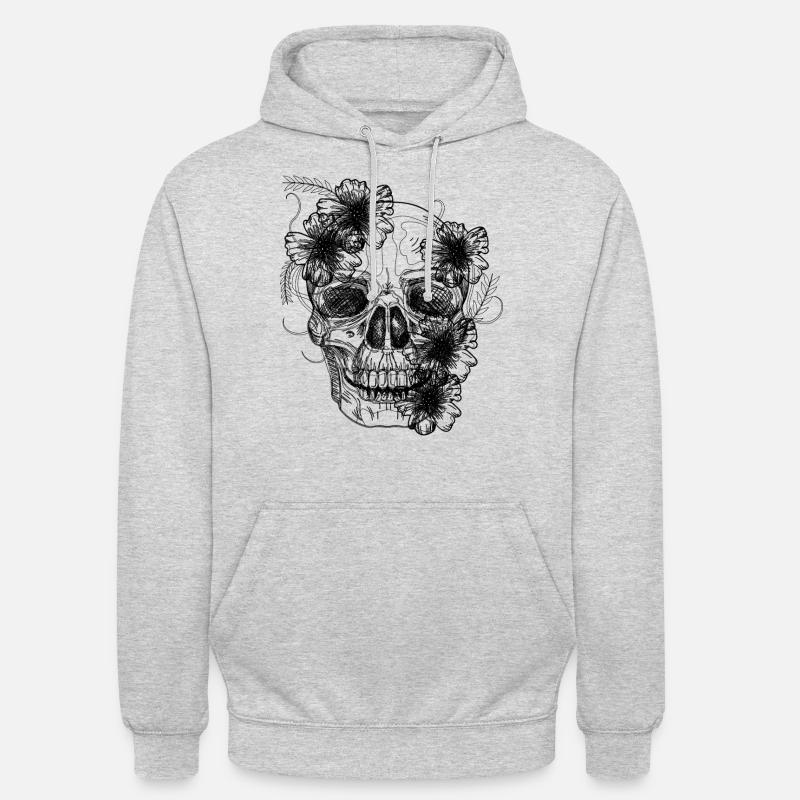 Crâne avec des fleurs - Sweat-shirt à capuche unisexe - gris clair chiné