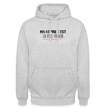 ma copine c est la plus fraiche - Sweat-shirt à capuche unisexe - gris clair chiné - Devant - Alina (178cm) & Michal (187cm)