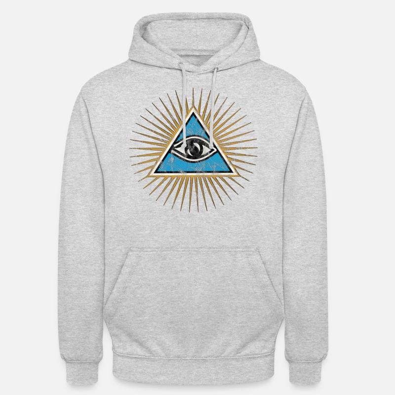 Alt seende øye, trekant, pyramide, årgang, gud - Unisex-hettegenser - lysgrå melert