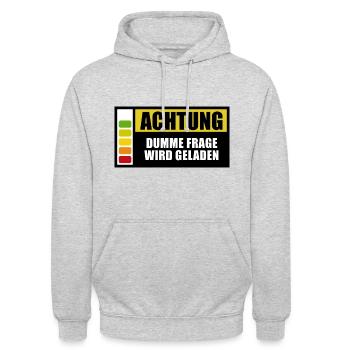 Achtung - Dumme Frage wird geladen - Spruch - Unisex Hoodie - Hellgrau meliert - Vorne - Alina (178cm) & Michal (187cm)