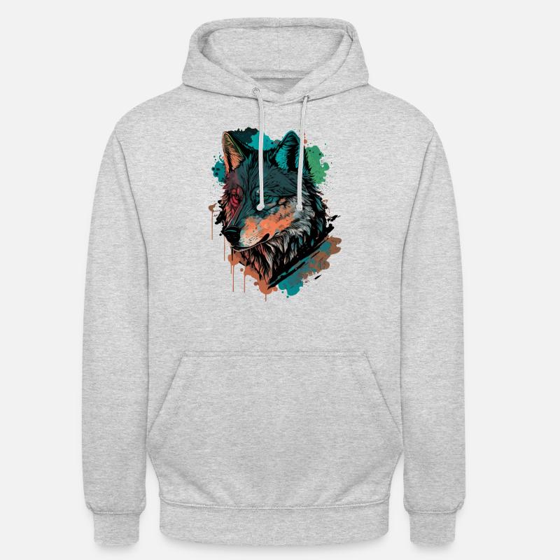 Cooles digitales Gemälde eines Wolfes - Unisex Hoodie - Hellgrau meliert