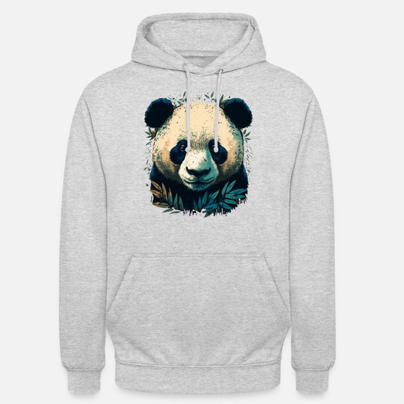 Panda mit Bambusleaths - Unisex Hoodie - Hellgrau meliert