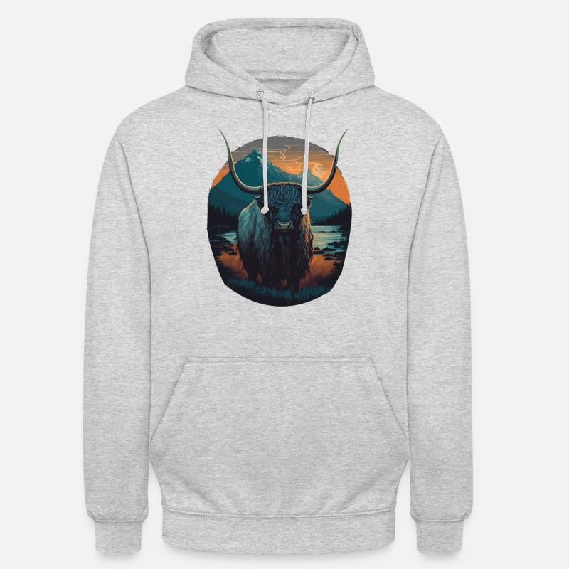 Yak avec d’énormes cornes - Sweat-shirt à capuche unisexe - gris clair chiné
