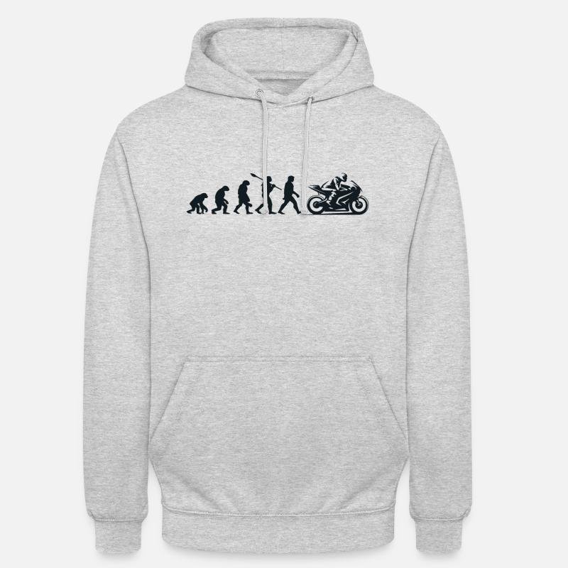 Évolution Darwin pour les Motocyclistes 🏍️ - Sweat-shirt à capuche unisexe - gris clair chiné