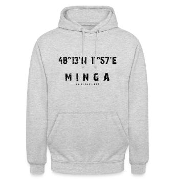 Minga Koordinaten - schwarze Edition - Unisex Hoodie - Hellgrau meliert - Vorne - Alina (178cm) & Michal (187cm)