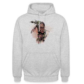 Porträt der amerikanischen Ureinwohner - Unisex Hoodie - Hellgrau meliert - Vorne - Alina (178cm) & Michal (187cm)