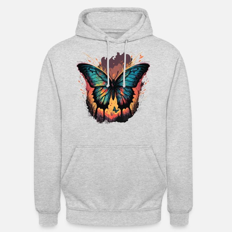 Coucher de soleil papillon - Sweat-shirt à capuche unisexe - gris clair chiné