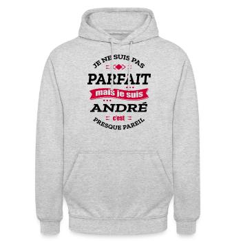 ANDRÉ PARFAIT - PRENOM ANDRÉ Créé par Sharal - Sweat-shirt à capuche unisexe - gris clair chiné - Devant - Alina (178cm) & Michal (187cm)