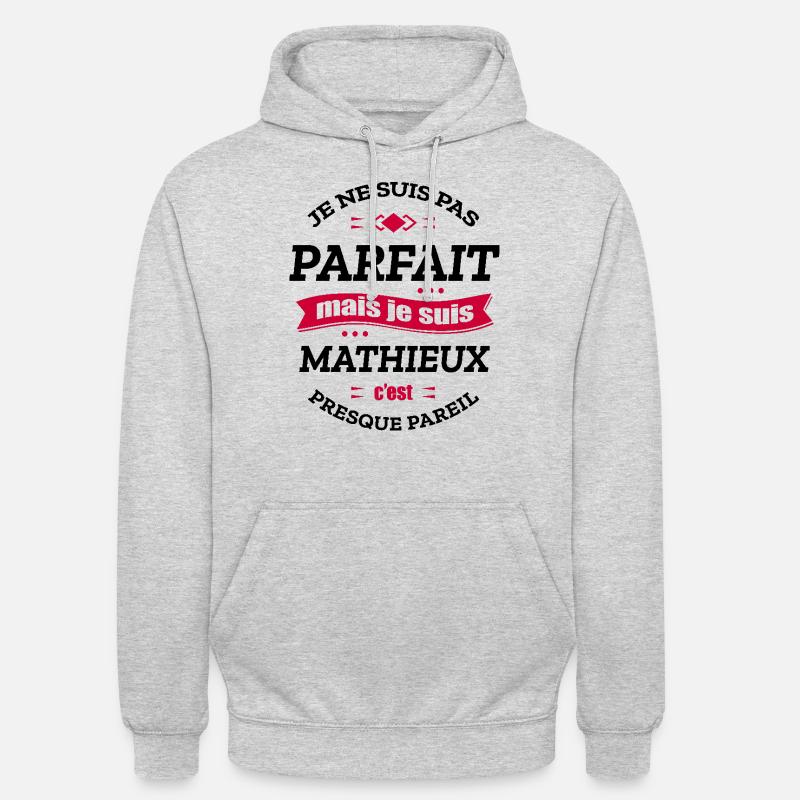 MATHIEUX PARFAIT - PRENOM MATHIEUX - Sweat-shirt à capuche unisexe - gris clair chiné