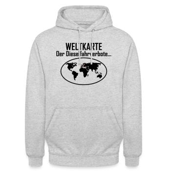 Insanity - carte du monde interdiction de conduire diesel - Sweat-shirt à capuche unisexe - gris clair chiné - Devant - Alina (178cm) & Michal (187cm)