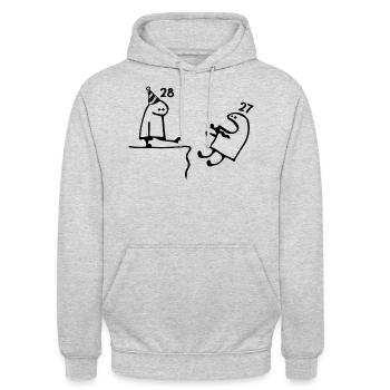 28 Jahre: Abschiedsalter 27 Jahre, Happy 28. Geburtstag - Unisex Hoodie - Hellgrau meliert - Vorne - Alina (178cm) & Michal (187cm)