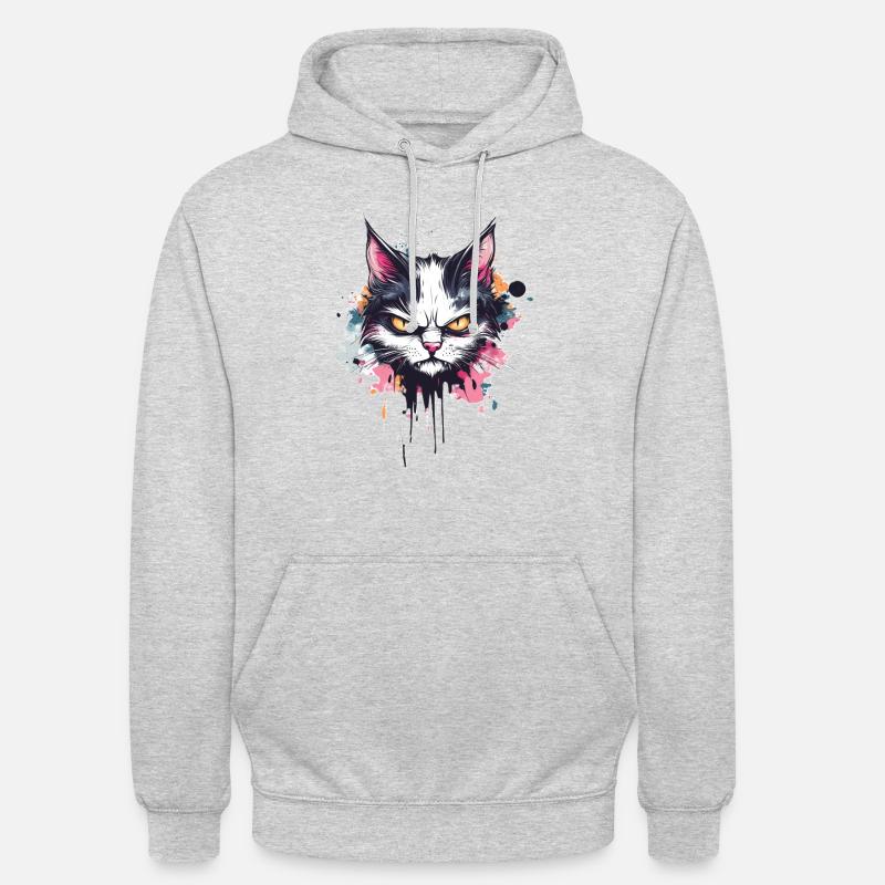 Chat de dessin animé - Sweat-shirt à capuche unisexe - gris clair chiné