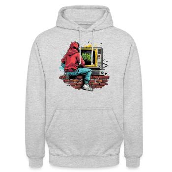 gaming retro konsole vintage zocker - Unisex Hoodie - Hellgrau meliert - Vorne - Alina (178cm) & Michal (187cm)