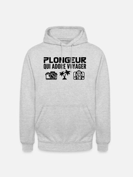Voyageurs & Plongeurs : Passion & Découverte - Sweat-shirt à capuche unisexe - gris clair chiné