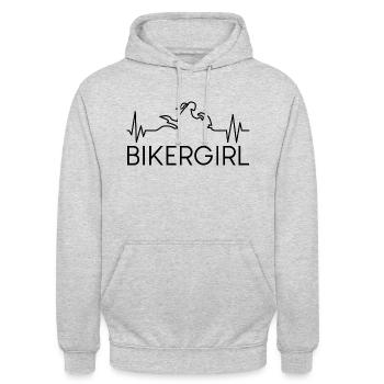 Bikergirl Motorradfahrerin Herzschlag Motorrad - Unisex Hoodie - Hellgrau meliert - Vorne - Alina (178cm) & Michal (187cm)