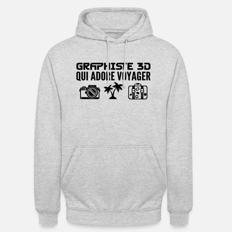 Voyageurs & Graphistes 3D : Passion & Découverte - Sweat-shirt à capuche unisexe - gris clair chiné