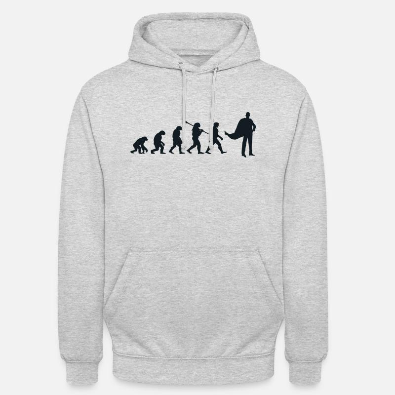 Évolution Darwin pour les Supermans 🦸‍♂️ - Sweat-shirt à capuche unisexe - gris clair chiné