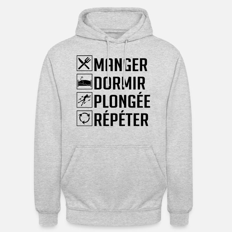 Manger, Dormir, Plongée, Répéter - Sweat-shirt à capuche unisexe - gris clair chiné