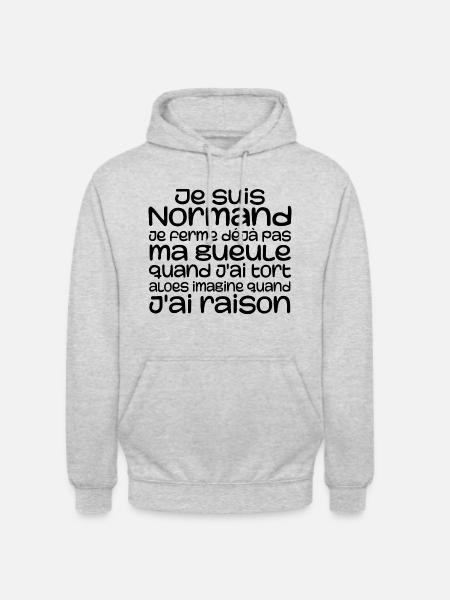 Normande Je Ferme Pas Ma Gueule Normandie Humour - Sweat-shirt à capuche unisexe - gris clair chiné