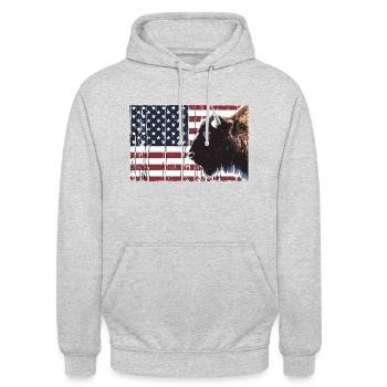 Buffalo - drapeau des Etats-Unis - Sweat-shirt à capuche unisexe - gris clair chiné - Devant - Alina (178cm) & Michal (187cm)