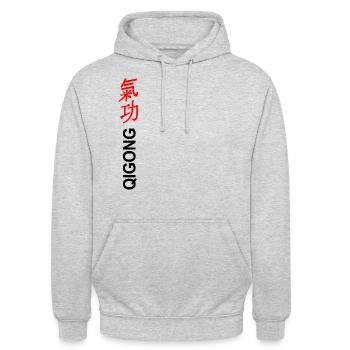 Qigong - Chigong - Sweat-shirt à capuche unisexe - gris clair chiné - Devant - Alina (178cm) & Michal (187cm)