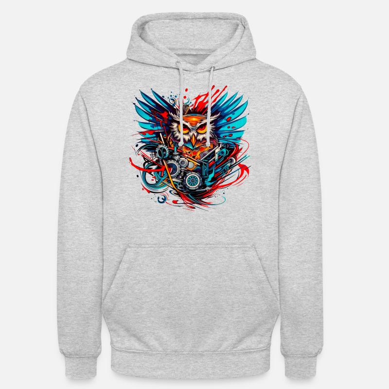 Motor-Eule - Unisex Hoodie - Hellgrau meliert
