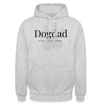 Papa chien – Poilu. Fort. Content. - Sweat-shirt à capuche unisexe - gris clair chiné - Devant - Alina (178cm) & Michal (187cm)