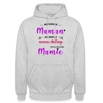 Mission meilleure mamie - Sweat-shirt à capuche unisexe - gris clair chiné - Devant - Alina (178cm) & Michal (187cm)
