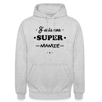 Super mamie, cadeau grand-mère - Sweat-shirt à capuche unisexe - gris clair chiné - Devant - Alina (178cm) & Michal (187cm)