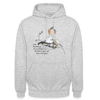 Basstölpel - Morus bassanus - Unisex Hoodie - Hellgrau meliert - Vorne - Alina (178cm) & Michal (187cm)
