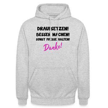 Pferdesprüche TShirt Pferd Reitersprüche Geschenk - Unisex Hoodie - Hellgrau meliert - Vorne - Alina (178cm) & Michal (187cm)