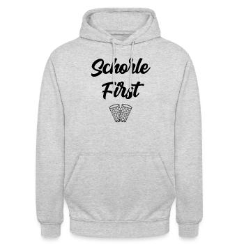 Schorle first - Unisex Hoodie - Hellgrau meliert - Vorne - Alina (178cm) & Michal (187cm)