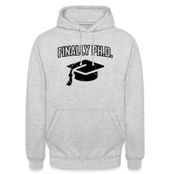 Finally Ph.D. - Endlich Doktor - Unisex Hoodie - Hellgrau meliert - Vorne - Alina (178cm) & Michal (187cm)