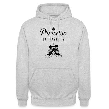 Princesse en baskets - Sweat-shirt à capuche unisexe - gris clair chiné - Devant - Alina (178cm) & Michal (187cm)