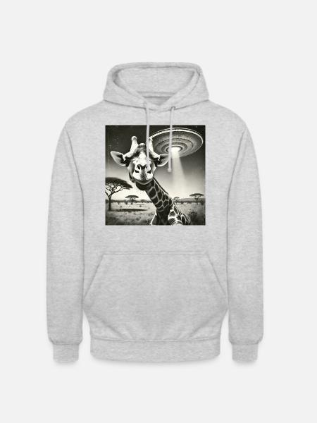 Lusitge Giraffe UFO Alien Selfie - Unisex Hoodie - light heather grey