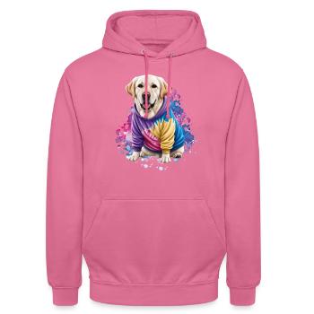 Labrador coloré en sweat à capuche tie-dye – Funny Dog - Sweat-shirt à capuche unisexe - rose - Devant - Alina (178cm) & Michal (187cm)