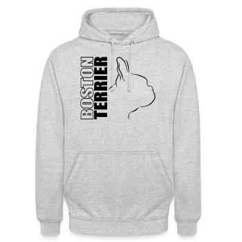 BOSTON TERRIER PROFIL WILSIGNS - Unisex Hoodie - Hellgrau meliert - Vorne - Alina (178cm) & Michal (187cm)