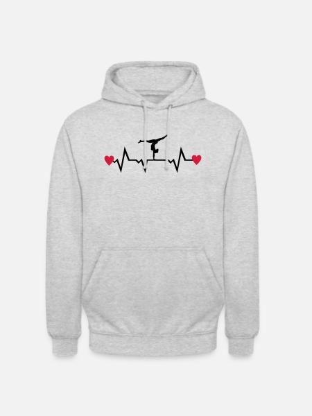 Turnen, Turnerin, Herzschlag 2farbig - Unisex Hoodie - Hellgrau meliert