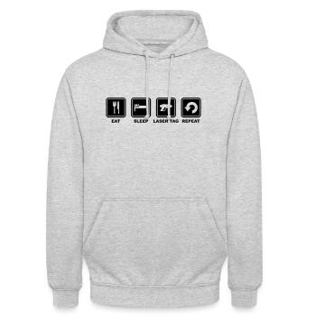 Mangez sommeil répétition tag laser - phaser - Sweat-shirt à capuche unisexe - gris clair chiné - Devant - Alina (178cm) & Michal (187cm)