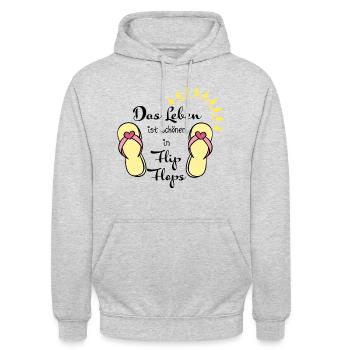 Das Leben ist schöner in Flip Flops - Unisex Hoodie - Hellgrau meliert - Vorne - Alina (178cm) & Michal (187cm)