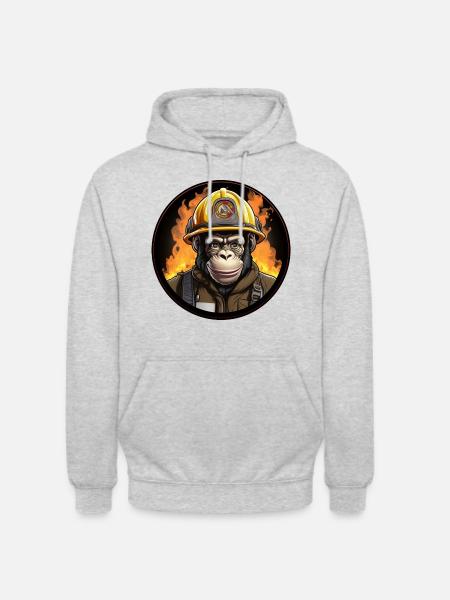 Schimpansen Feuerwehr - Unisex Hoodie - Hellgrau meliert