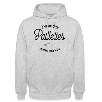 J'veux des paillettes - Sweat-shirt à capuche unisexe - gris clair chiné - Devant - Alina (178cm) & Michal (187cm)