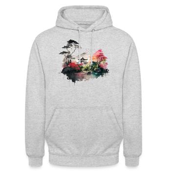 Japanische Aquarellillustration - Unisex Hoodie - Hellgrau meliert - Vorne - Alina (178cm) & Michal (187cm)
